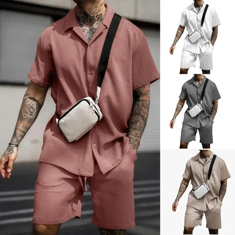 2023 Men's Sets New Casual Comfortable Button Short Sleeve Polo Shirt