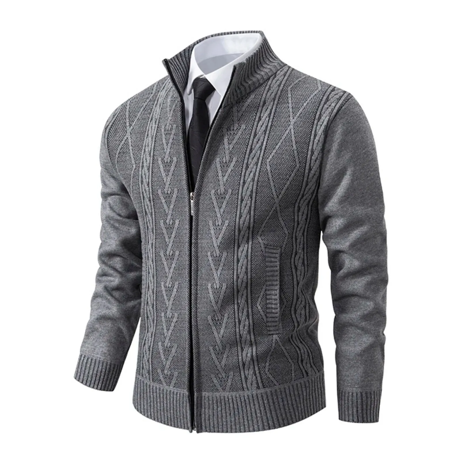 Autumn Winter Cashmere Padded Warm Men's Knitted Sweater Coat - Casual Fashion Outerwear