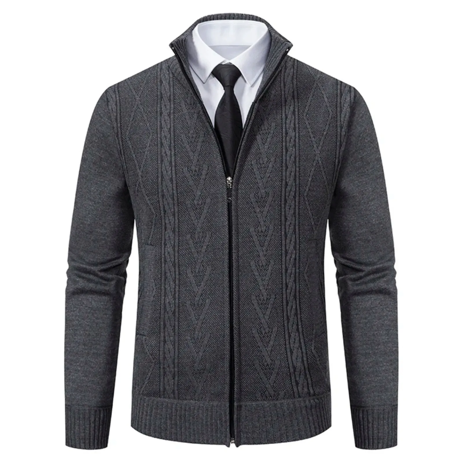 Autumn Winter Cashmere Padded Warm Men's Knitted Sweater Coat - Casual Fashion Outerwear