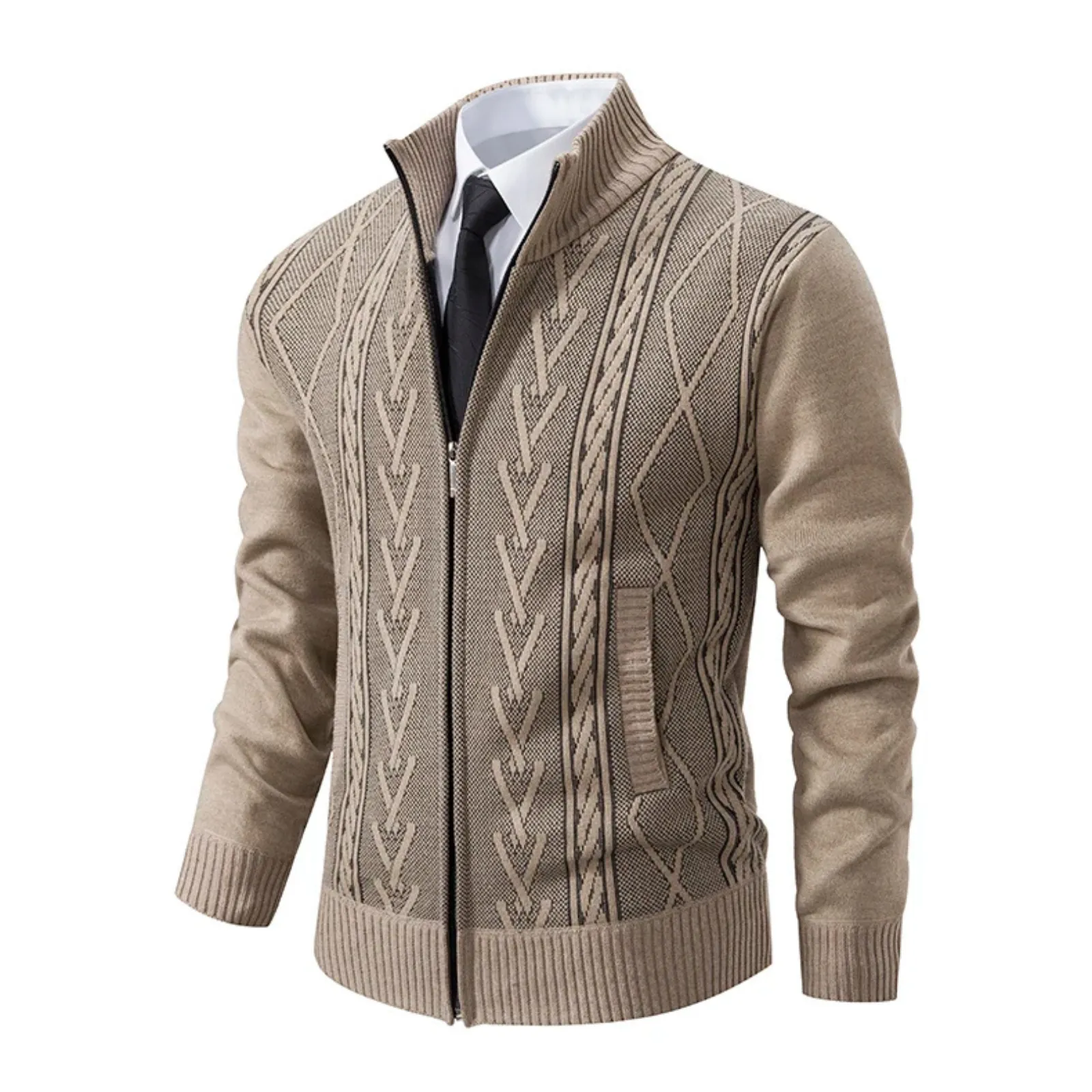 Autumn Winter Cashmere Padded Warm Men's Knitted Sweater Coat - Casual Fashion Outerwear