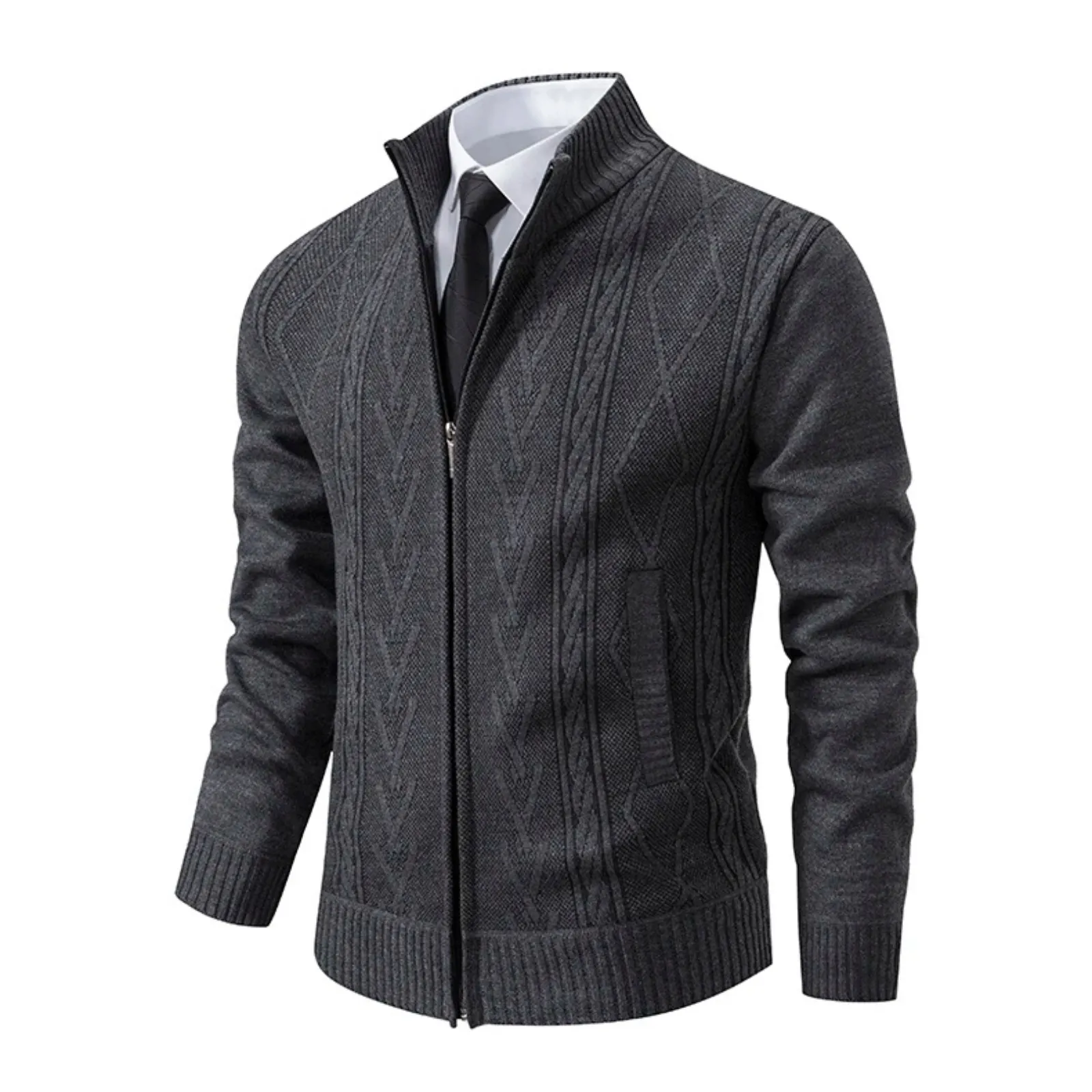 Autumn Winter Cashmere Padded Warm Men's Knitted Sweater Coat - Casual Fashion Outerwear