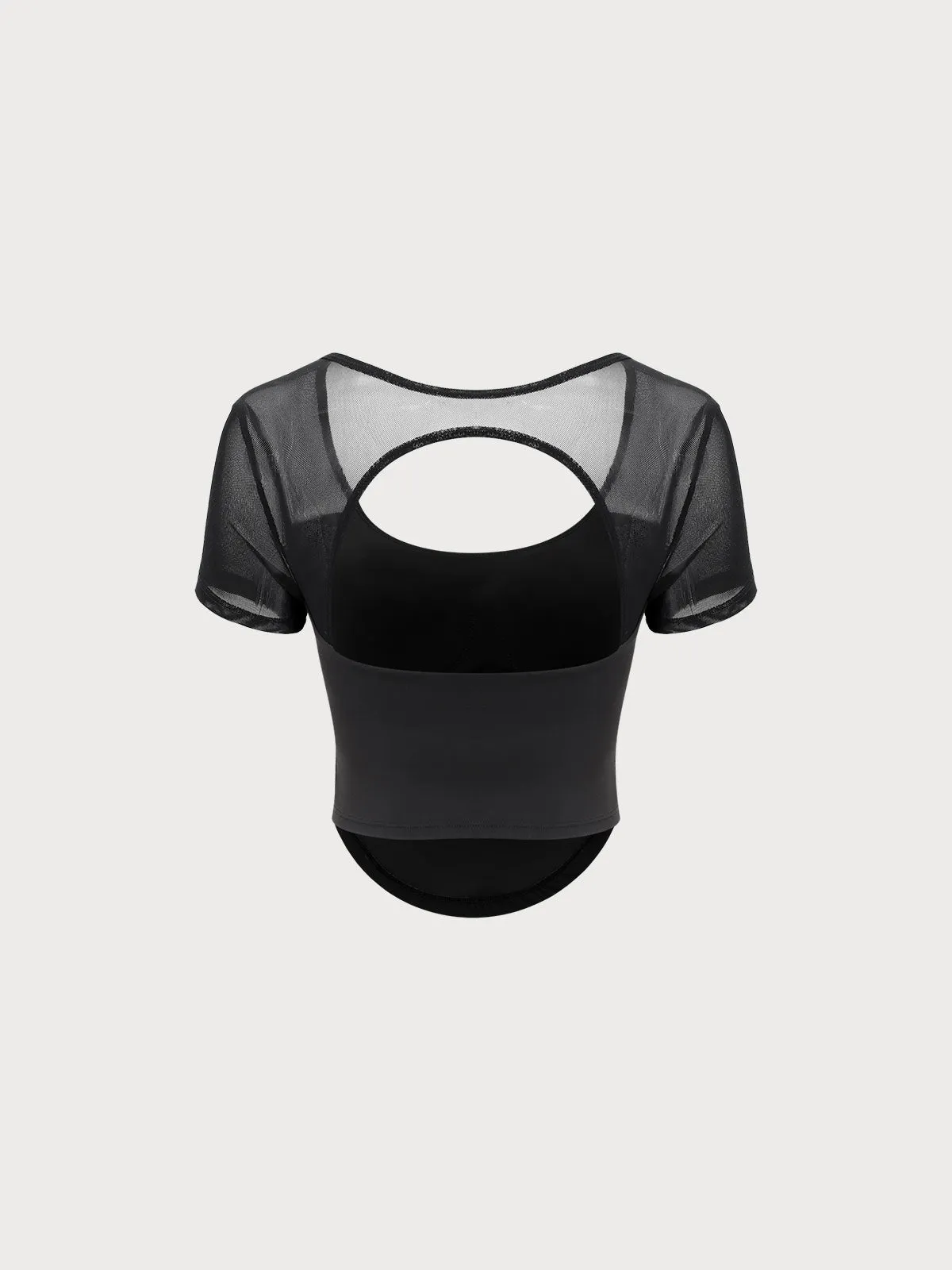 Black Mesh Short Sleeve Top - Light Support