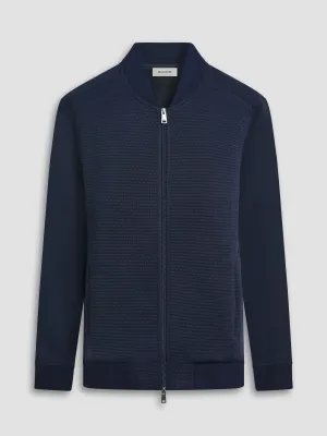 Bugatchi Full Zip Textured Sweater | Navy