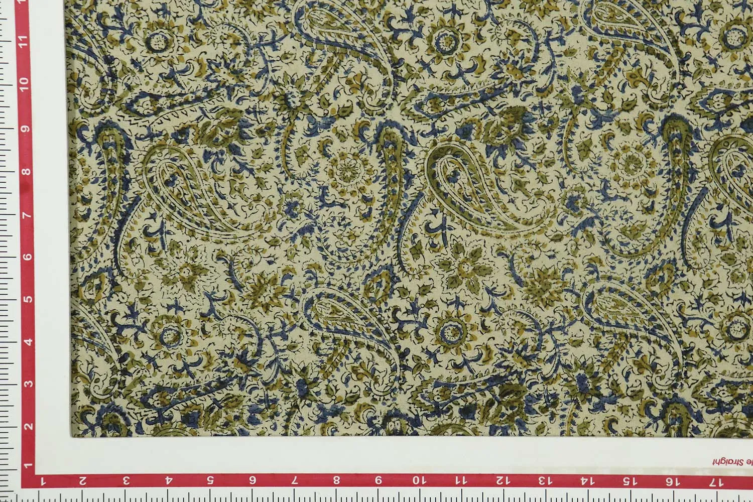 Ceame, Olive Green Kalamkari & Blue Cotton Cambric Fabric