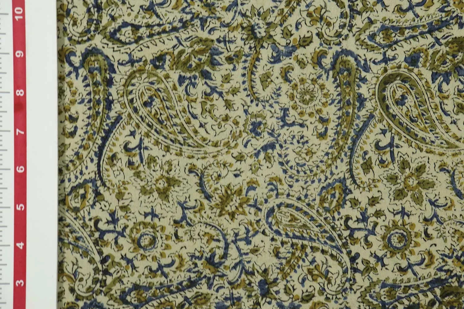 Ceame, Olive Green Kalamkari & Blue Cotton Cambric Fabric