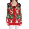 Christmas Cardigan Sweater with Reindeer and Snowman Design Holiday Knitwear