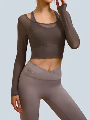 Coffee U Neck Long Sleeve Top - Light Support