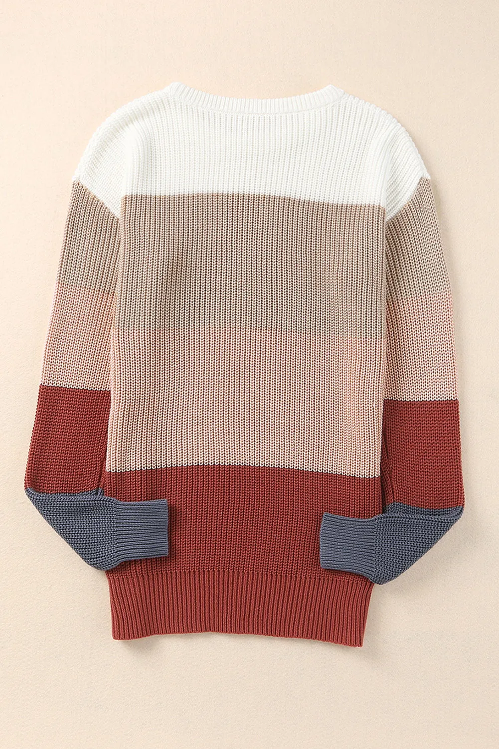 Color Block Knitted O-Neck Pullover Sweater