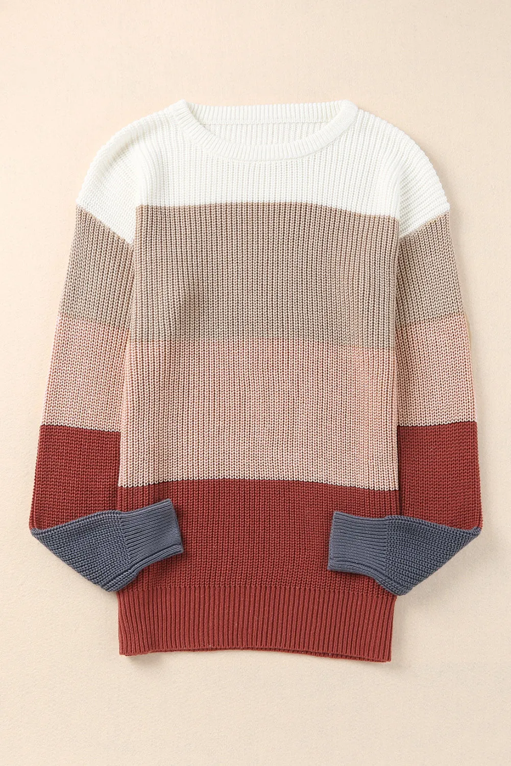 Color Block Knitted O-Neck Pullover Sweater