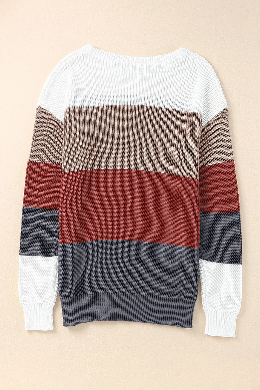 Color Block Knitted O-Neck Pullover Sweater