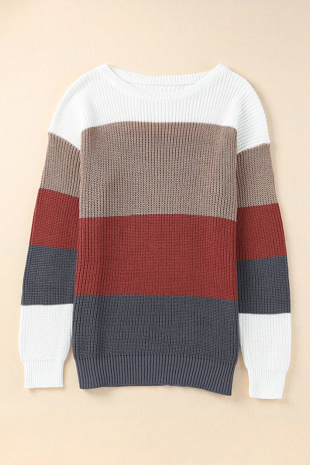 Color Block Knitted O-Neck Pullover Sweater