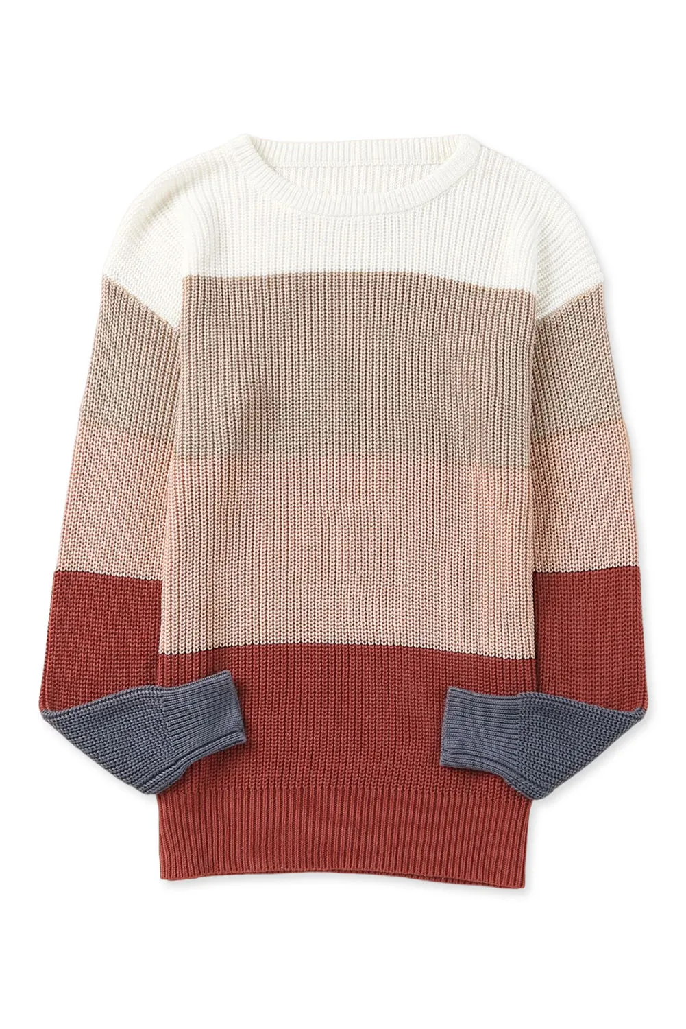 Color Block Knitted O-Neck Pullover Sweater