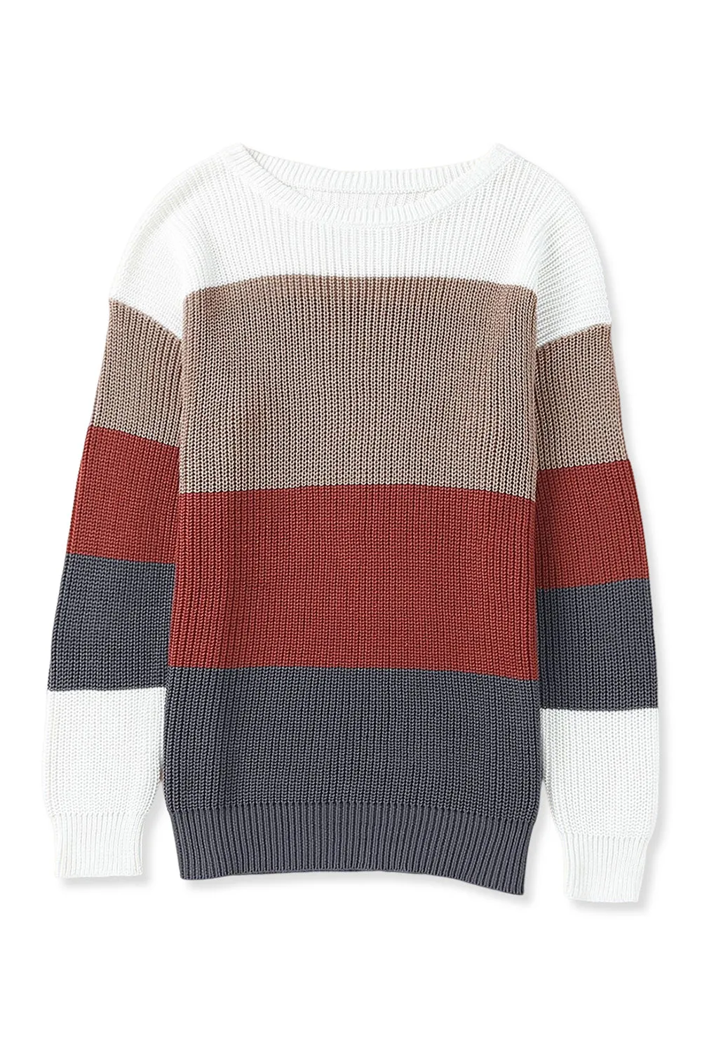 Color Block Knitted O-Neck Pullover Sweater