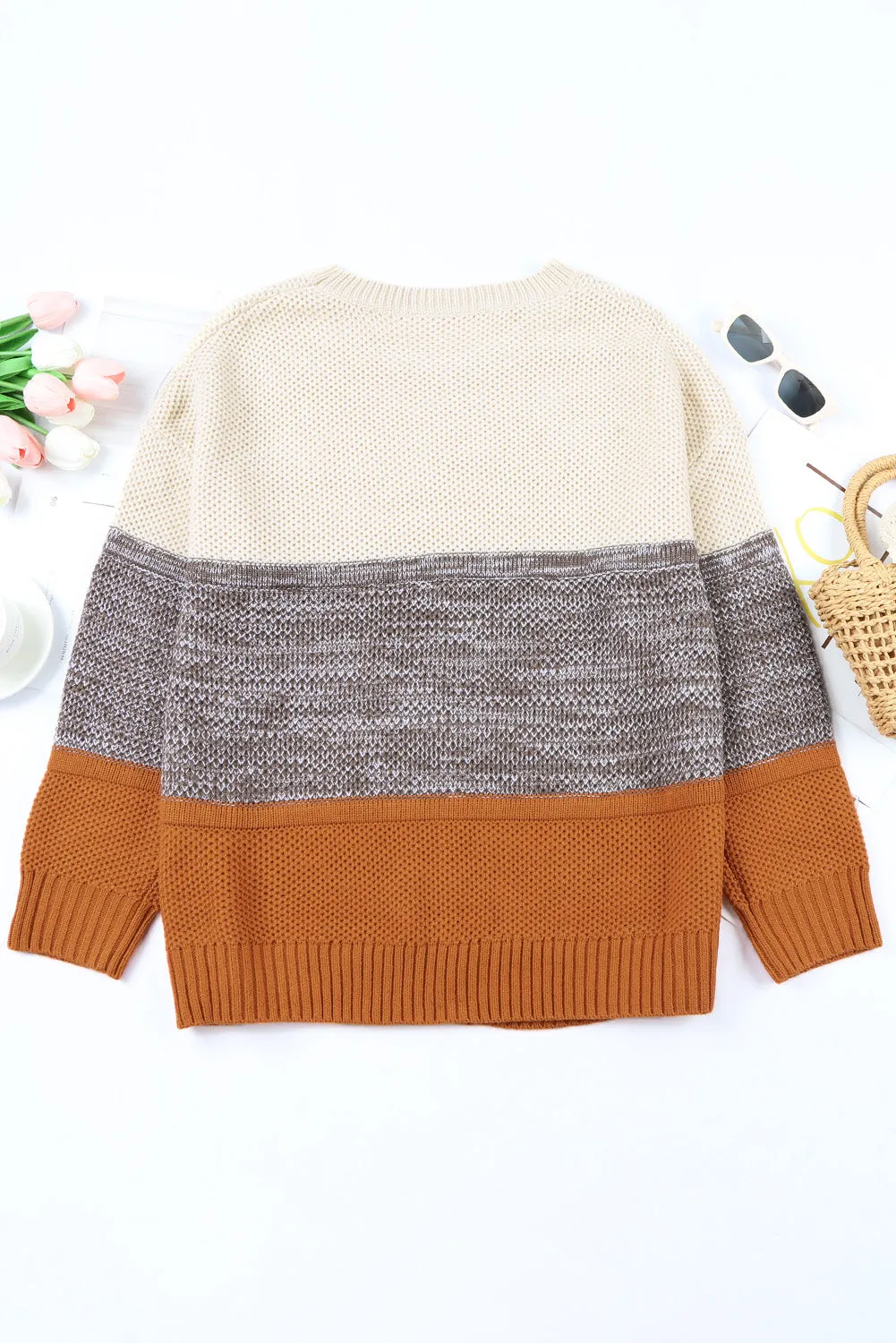 Color Block Netted Texture Pullover Sweater