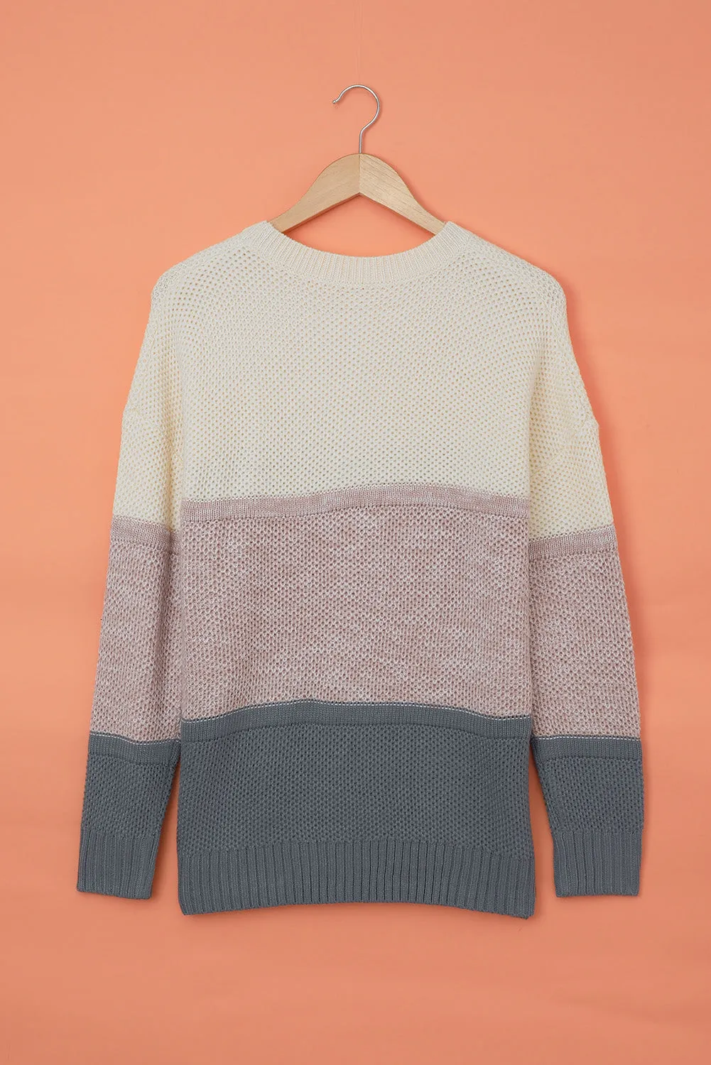 Color Block Netted Texture Pullover Sweater