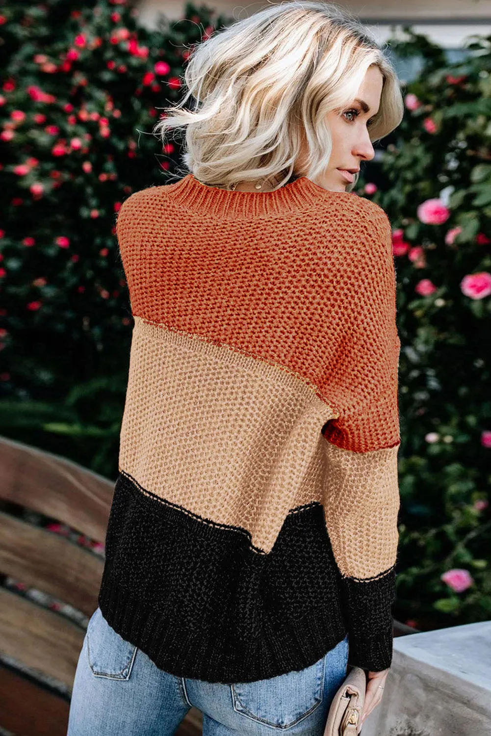 Color Block Netted Texture Pullover Sweater