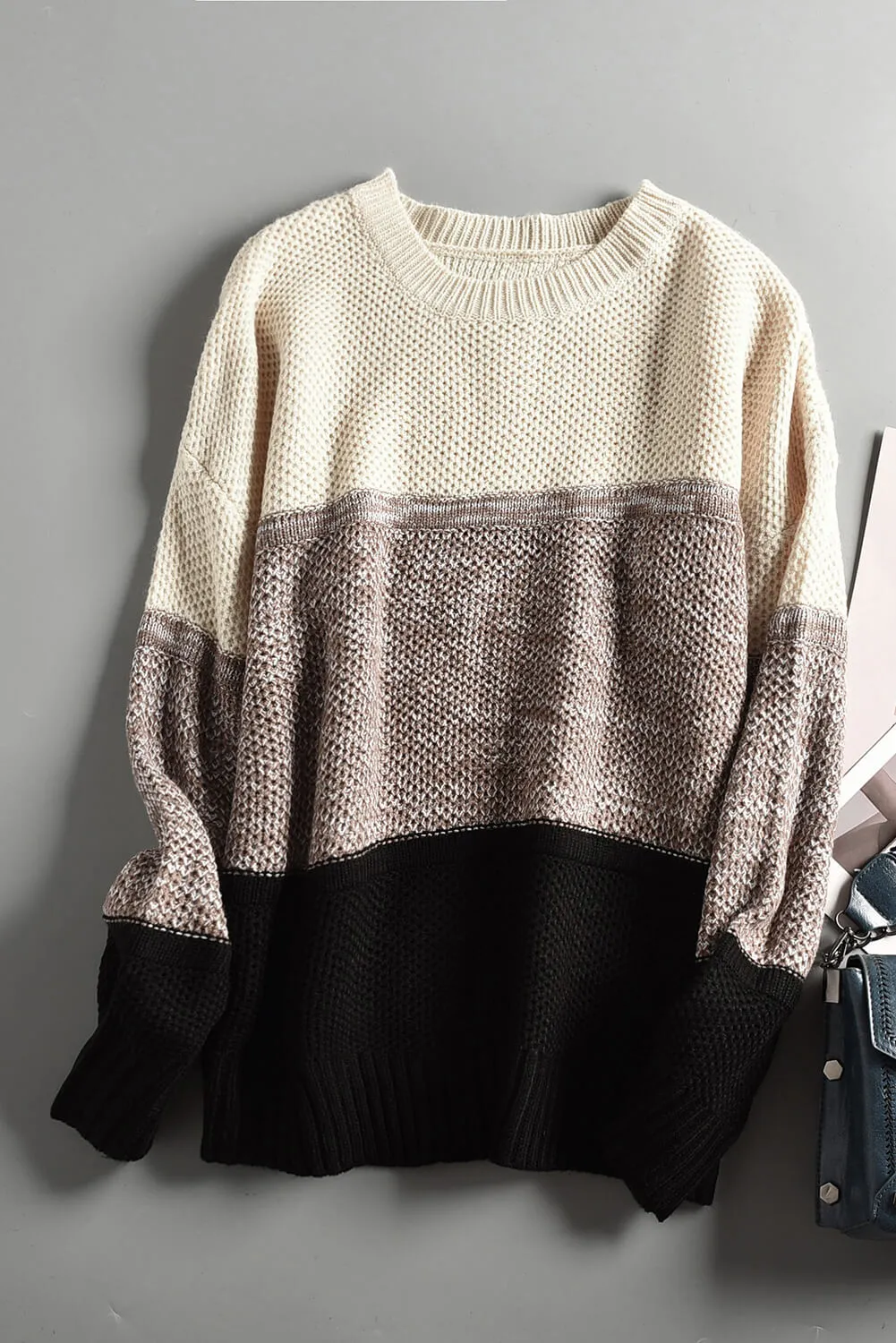 Color Block Netted Texture Pullover Sweater