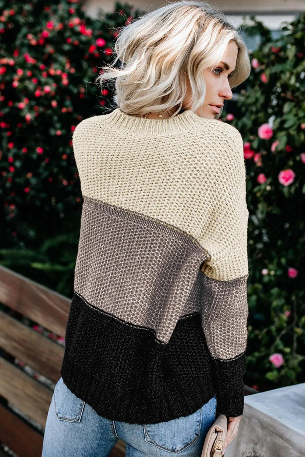 Color Block Netted Texture Pullover Sweater