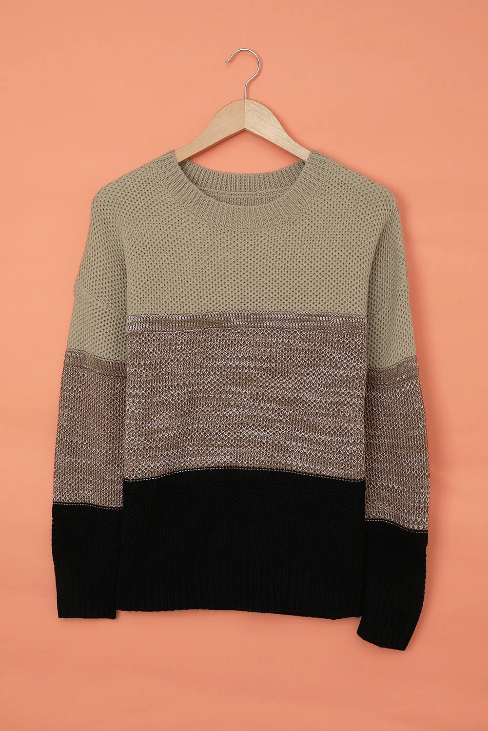 Color Block Netted Texture Pullover Sweater