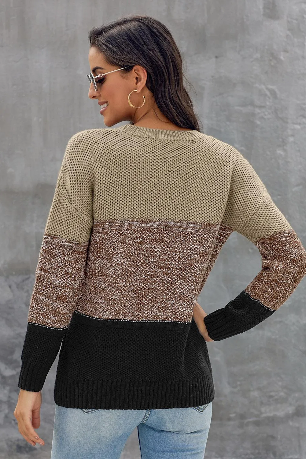 Color Block Netted Texture Pullover Sweater