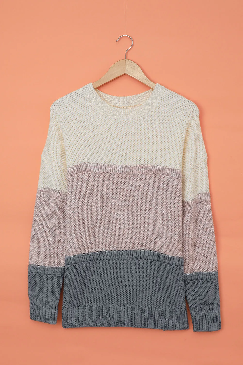 Color Block Netted Texture Pullover Sweater