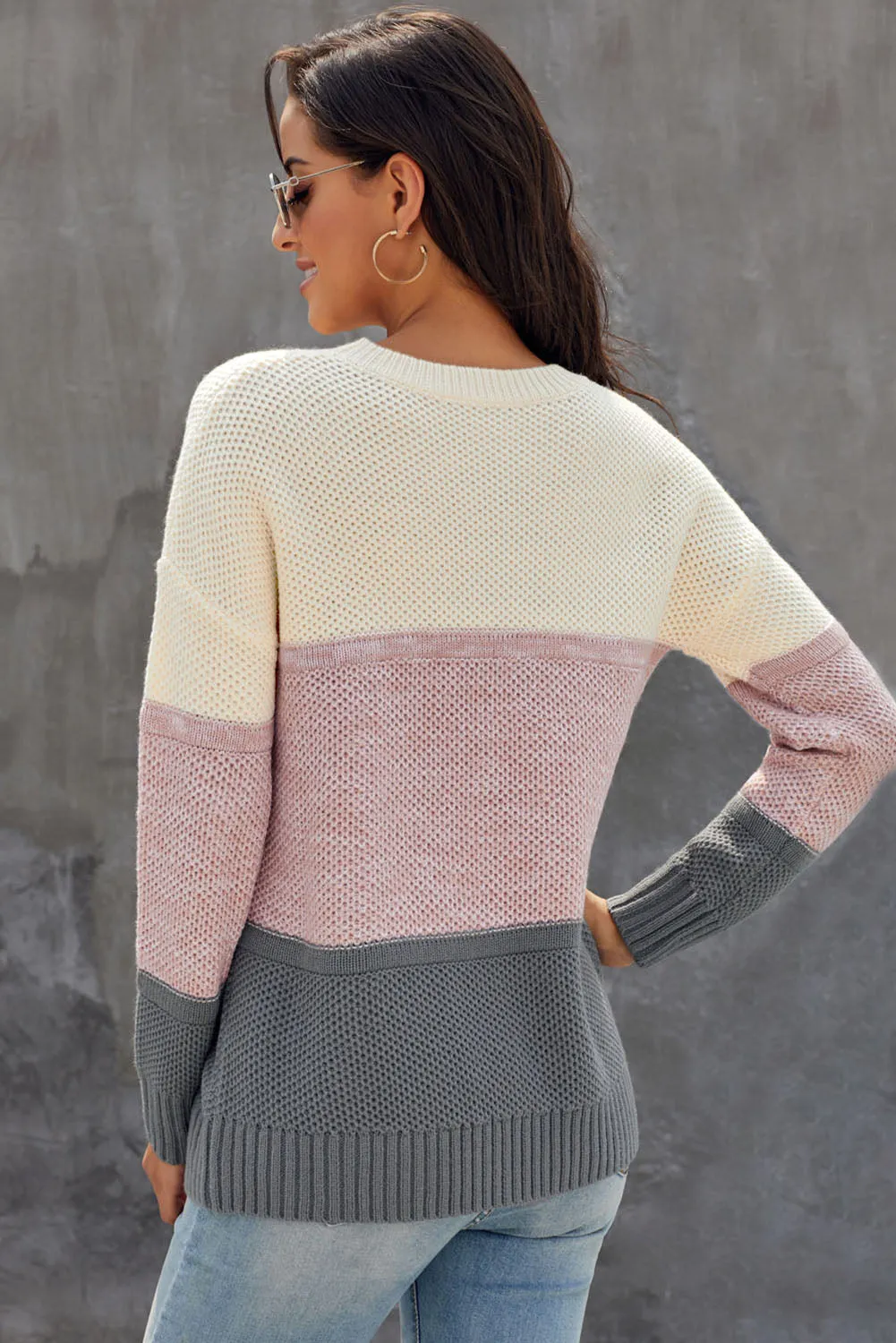 Color Block Netted Texture Pullover Sweater