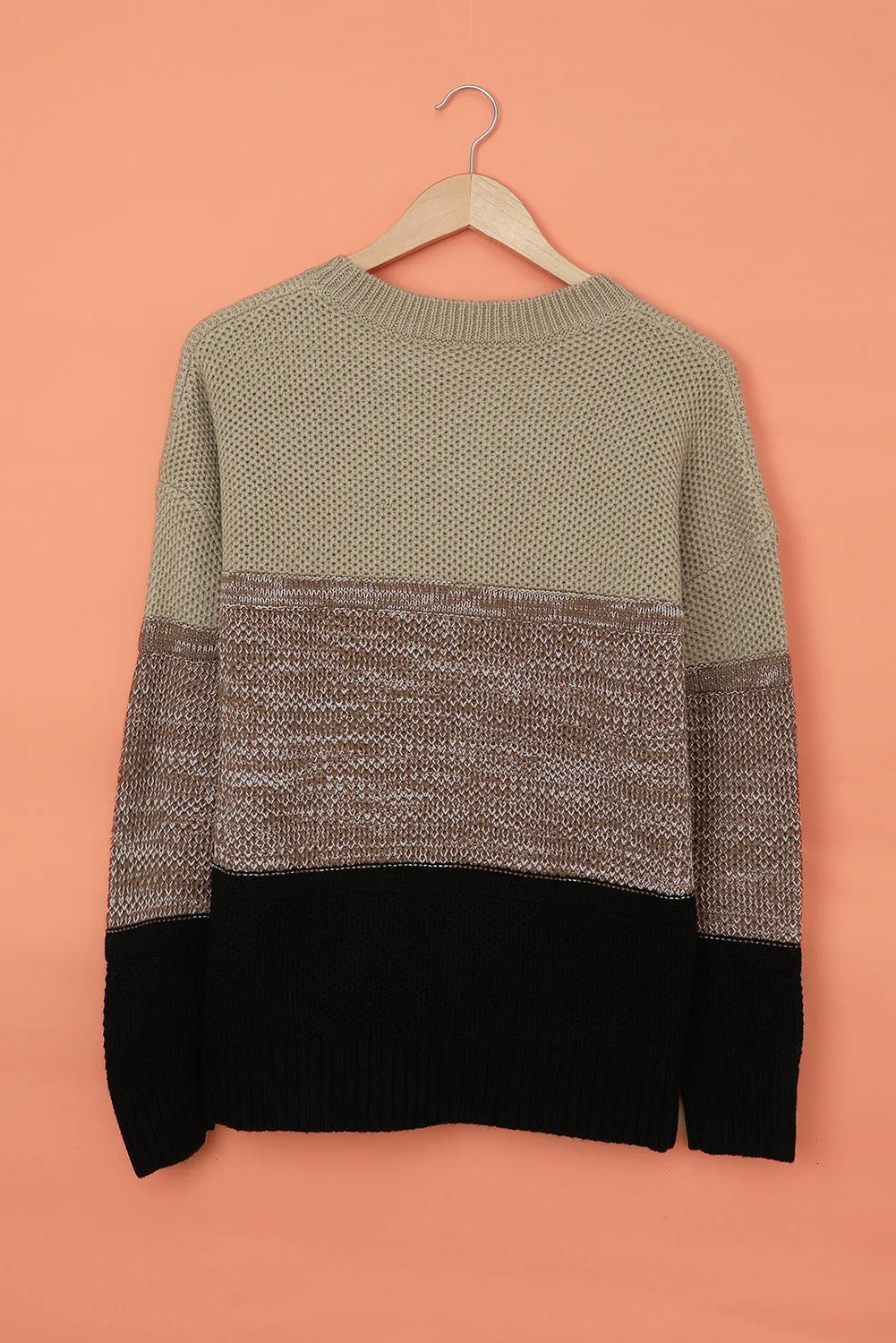 Color Block Netted Texture Pullover Sweater