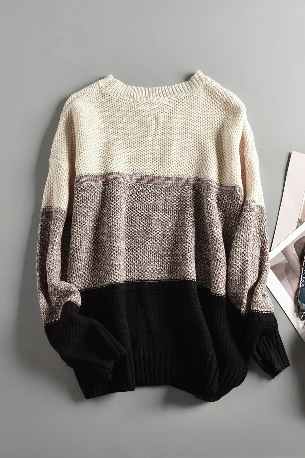 Color Block Netted Texture Pullover Sweater