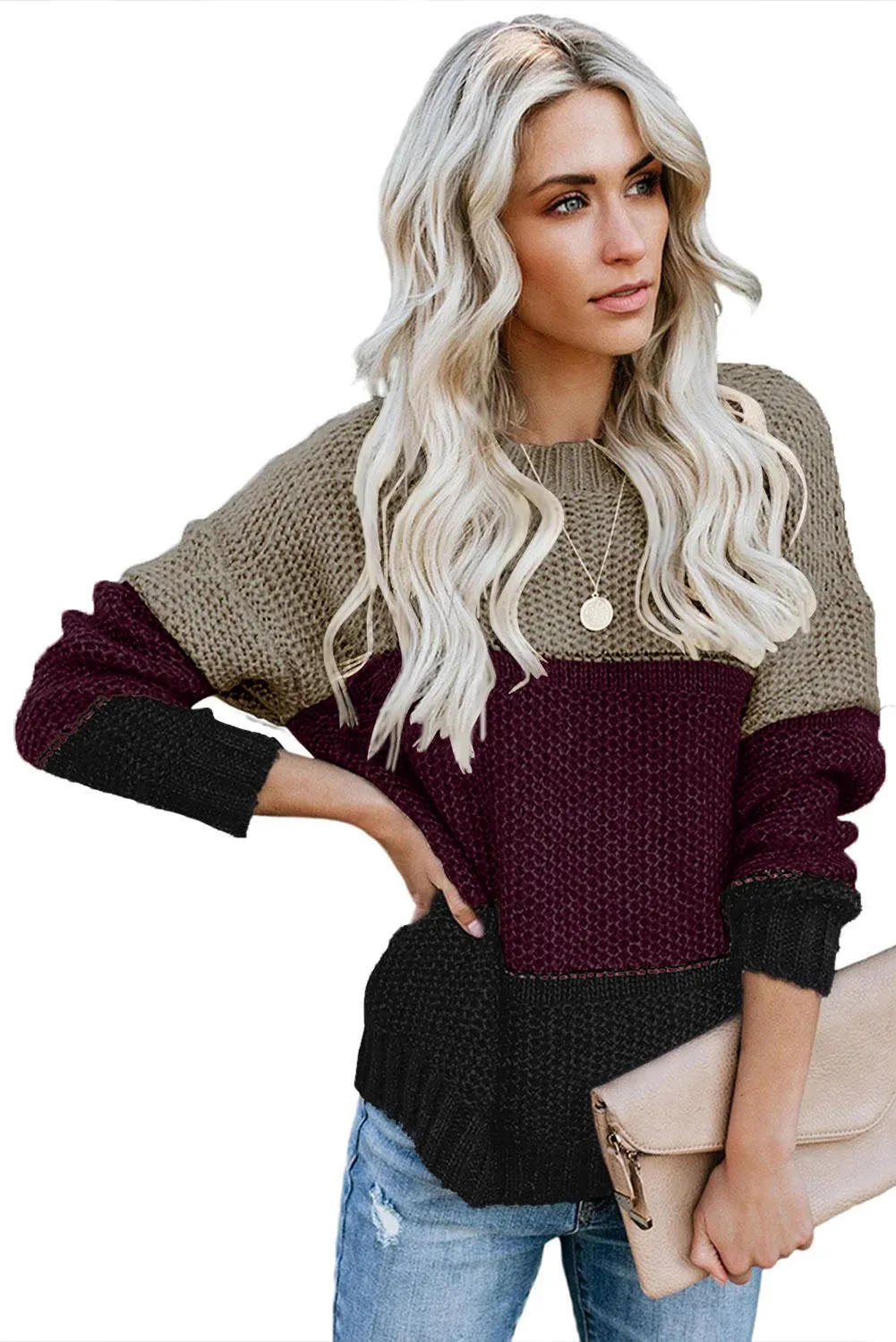 Color Block Netted Texture Pullover Sweater