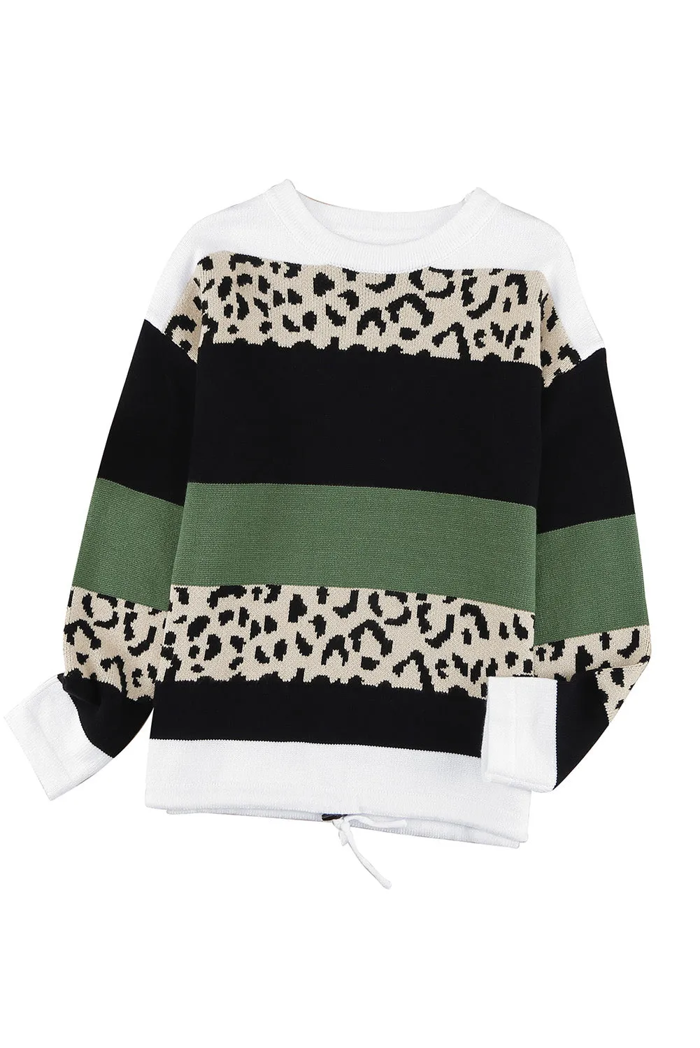 Crewneck Leopard Color Block Knit Pullover Sweater