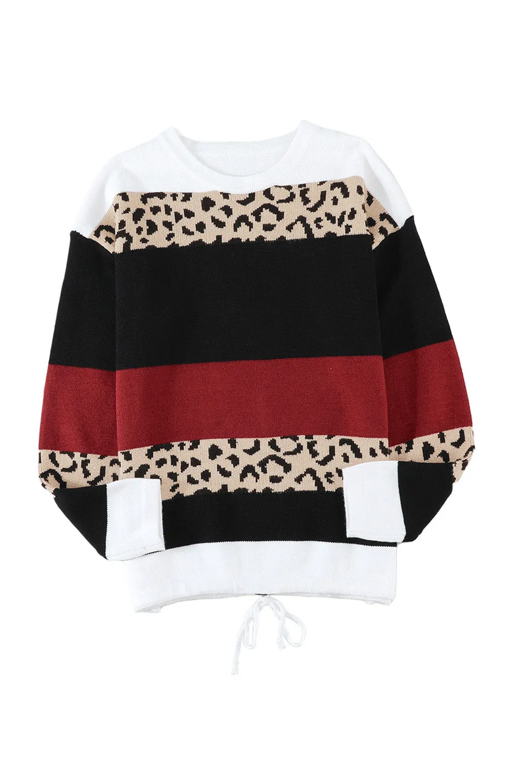 Crewneck Leopard Color Block Knit Pullover Sweater