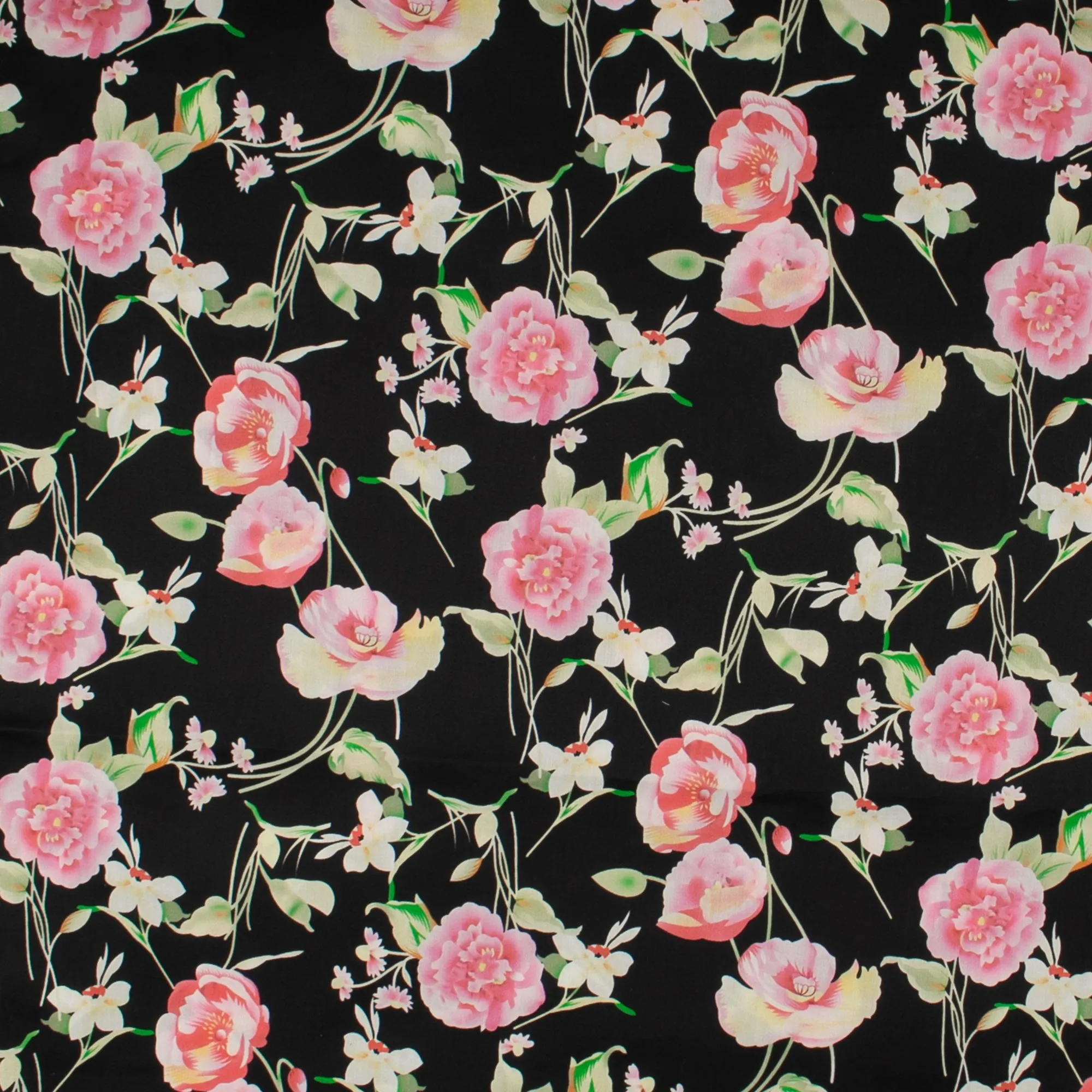 Digital Printed Sateen Cotton - BLOSSOM - 003 - Black