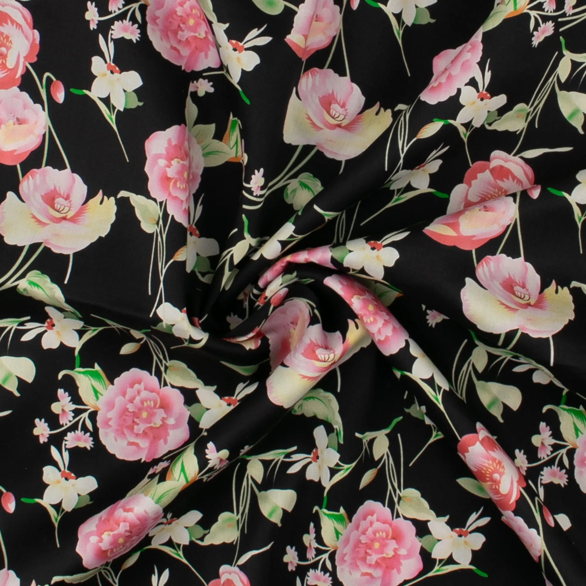 Digital Printed Sateen Cotton - BLOSSOM - 003 - Black