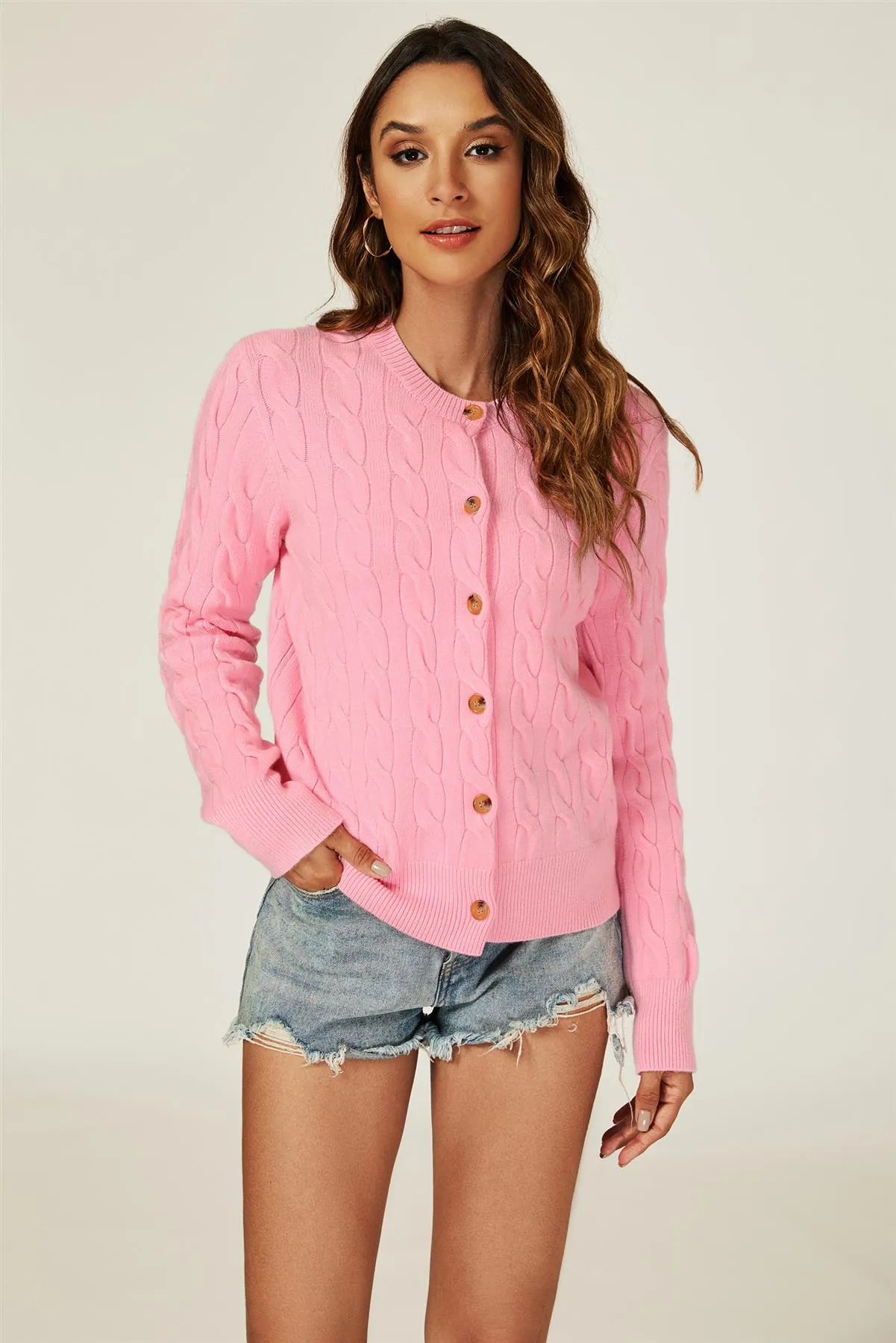 FS Collection Pink Cable Knit Cardigan