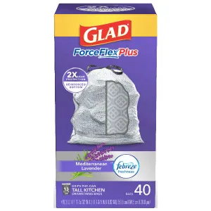 Glad ForceFlexPlus Tall Kitchen Trash Bags, 13 Gallon (Lavender), 40 Count