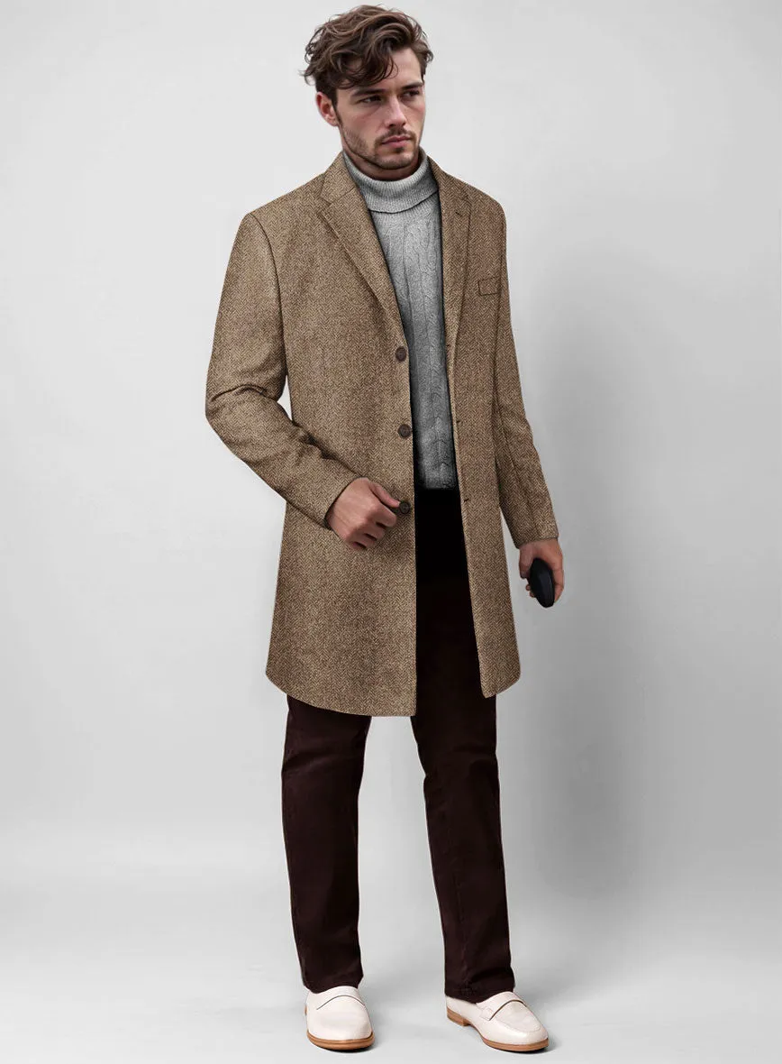 Irish Brown Herringbone Tweed Overcoat