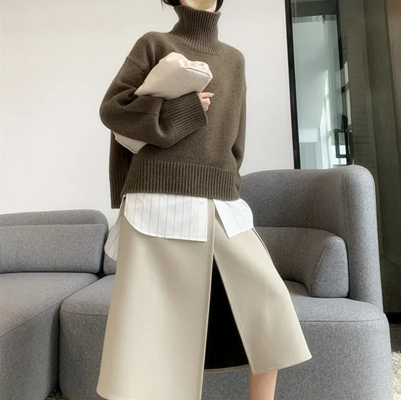 Knitted Turtleneck Sweater Casual Basic Pullover