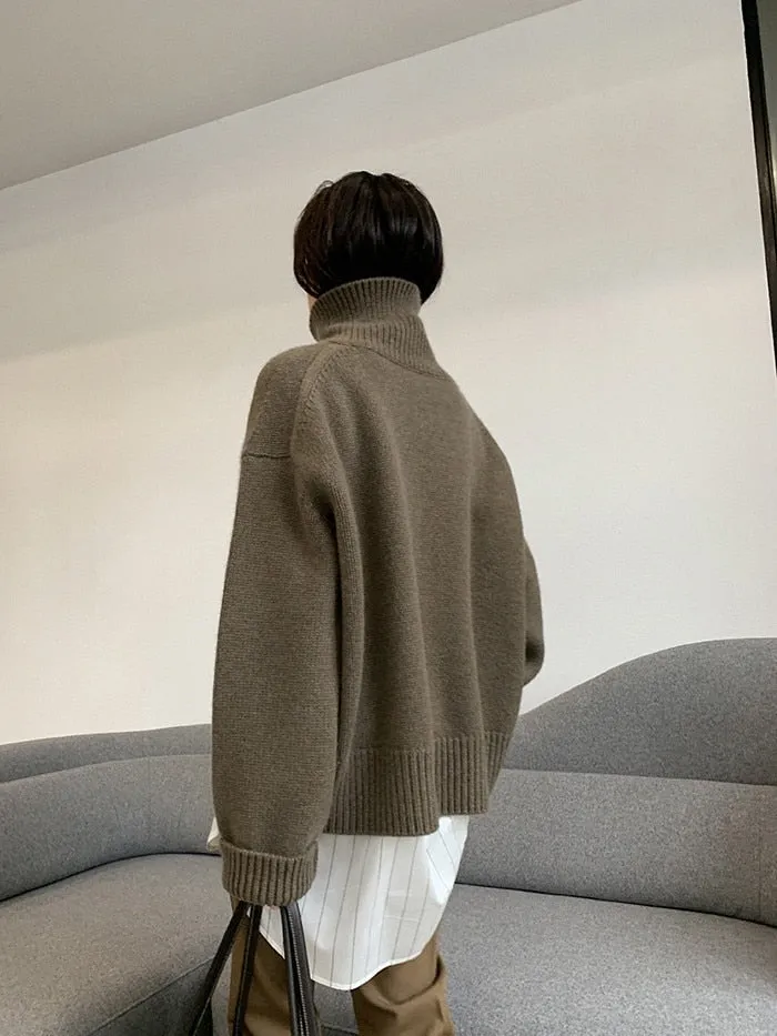 Knitted Turtleneck Sweater Casual Basic Pullover