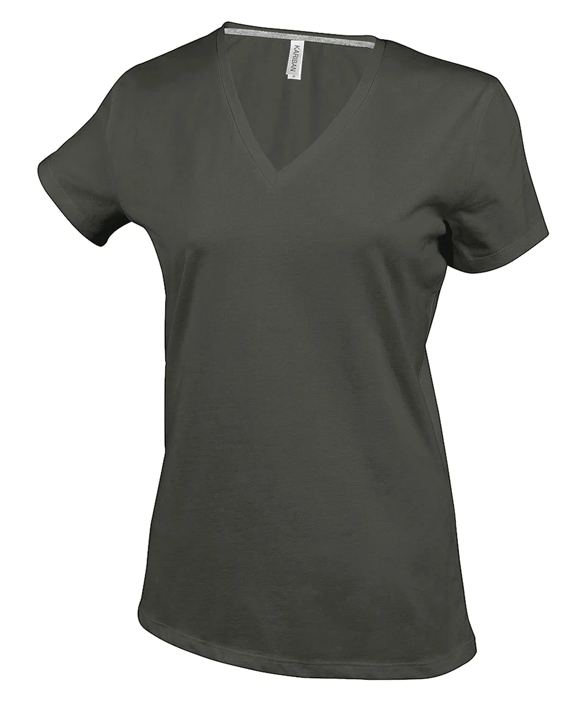 Ladies short-sleeved V-neck T-shirt | Khaki