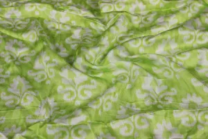 Light Green & White Motifs Modal Satin Fabric