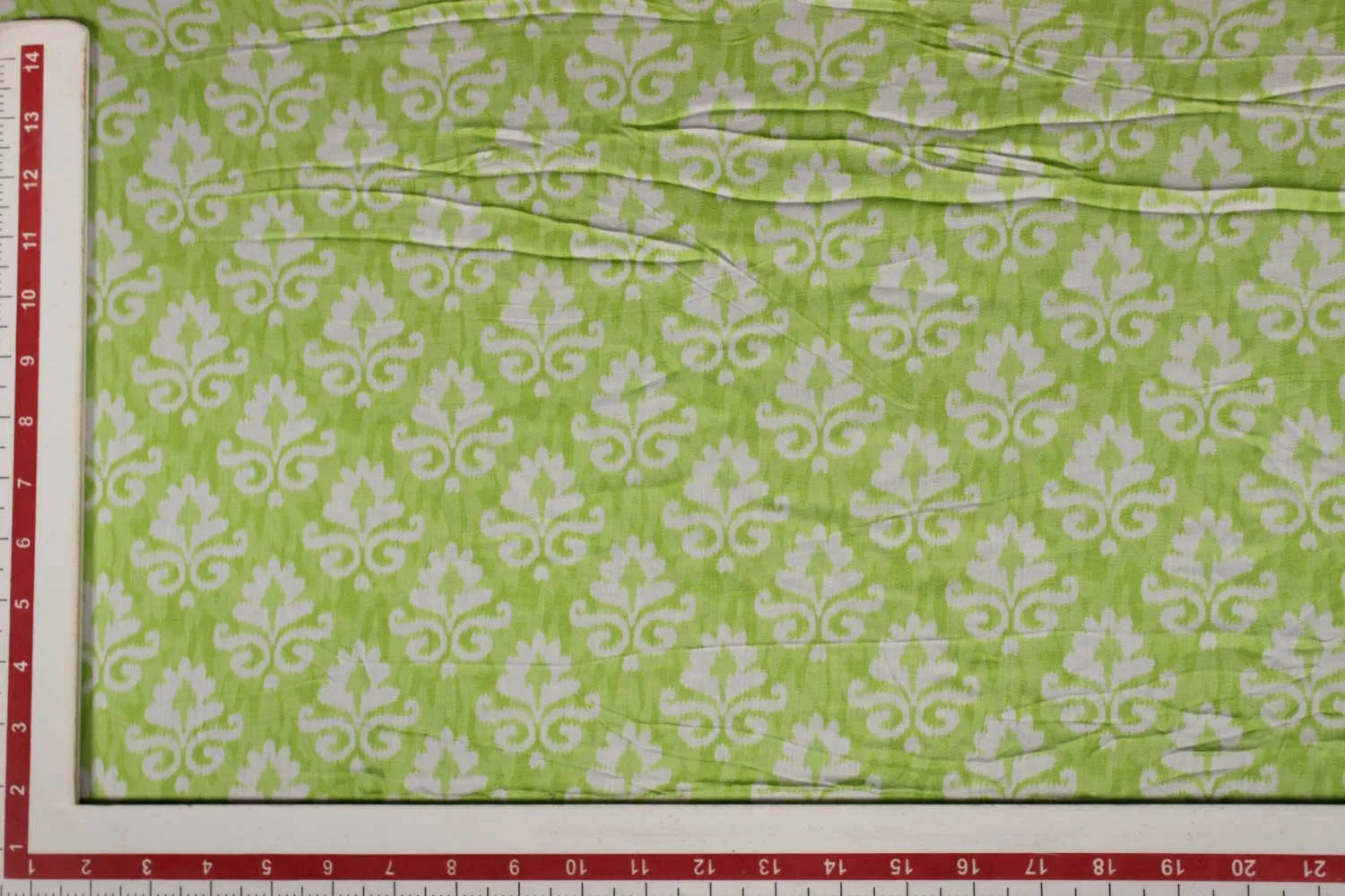 Light Green & White Motifs Modal Satin Fabric