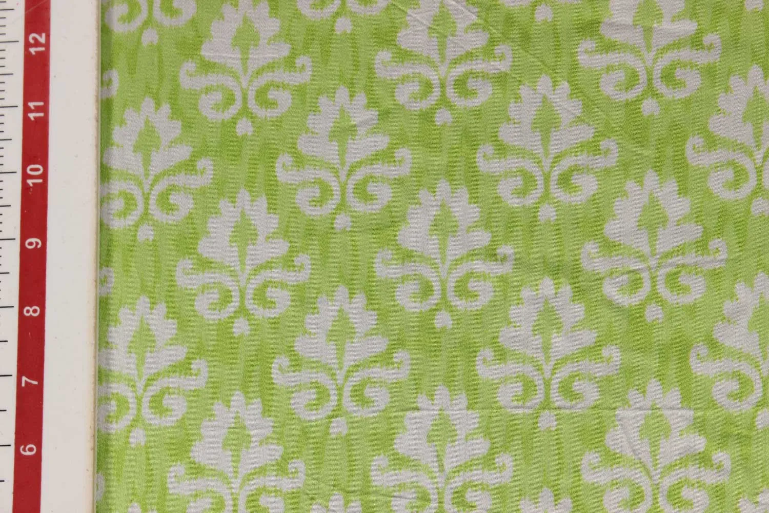 Light Green & White Motifs Modal Satin Fabric