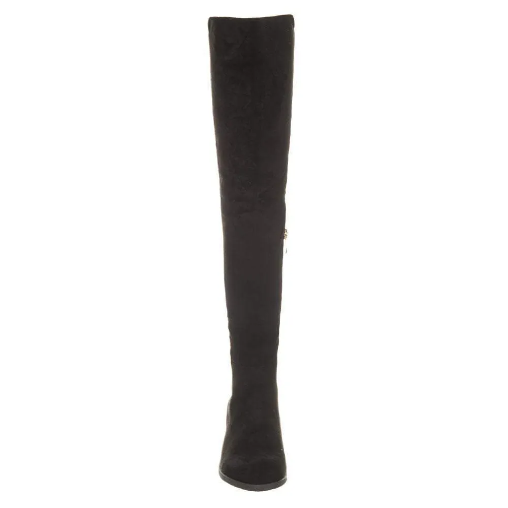 Low Block Heel Over Knee Boot With Elastic Back Panel