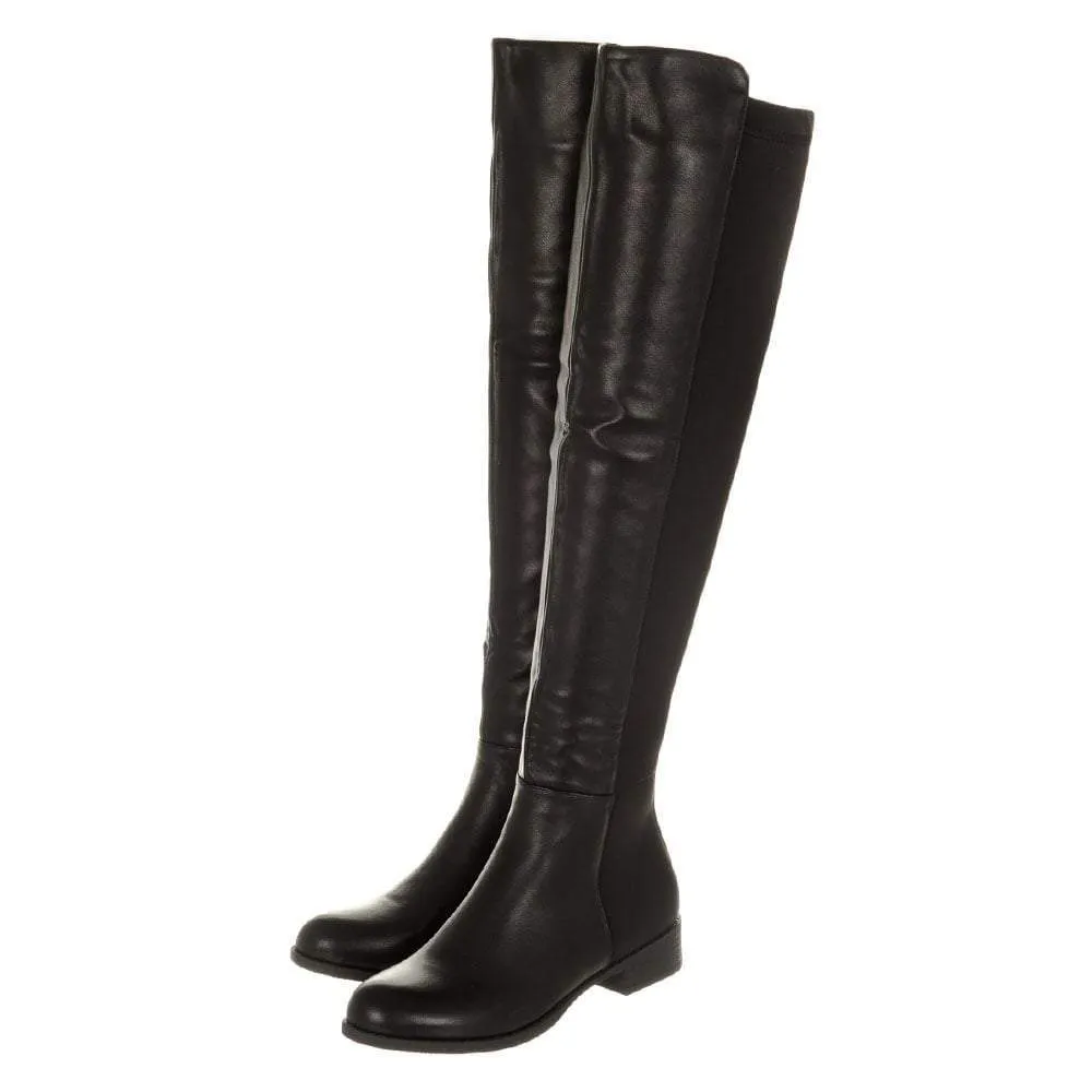 Low Block Heel Over Knee Boot With Elastic Back Panel