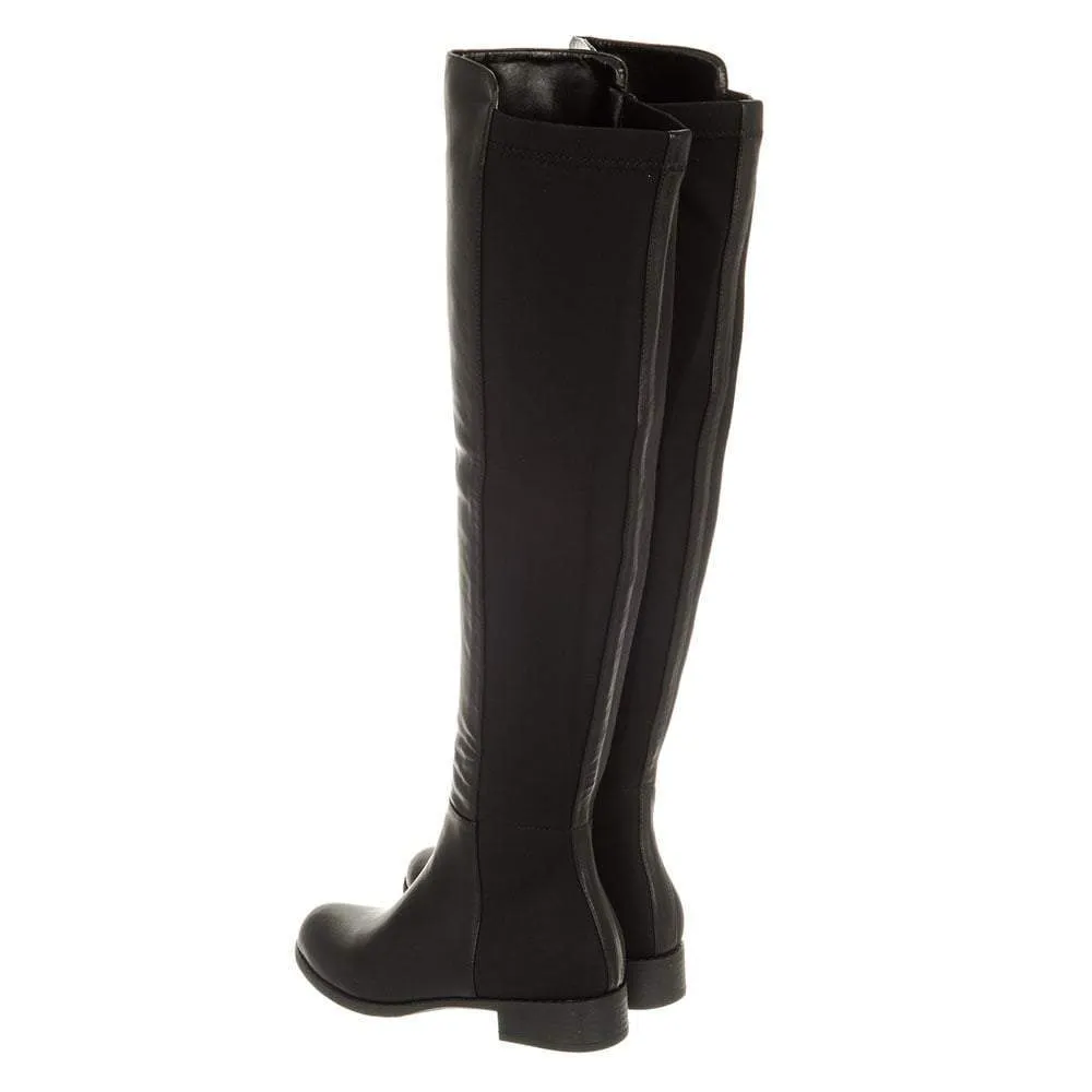 Low Block Heel Over Knee Boot With Elastic Back Panel