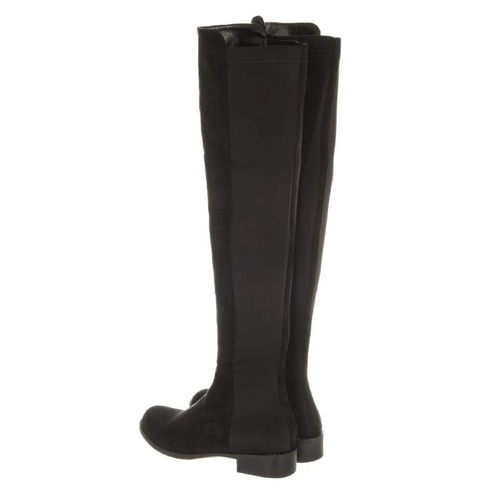 Low Block Heel Over Knee Boot With Elastic Back Panel