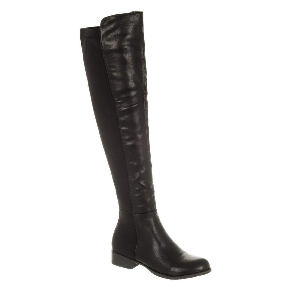 Low Block Heel Over Knee Boot With Elastic Back Panel