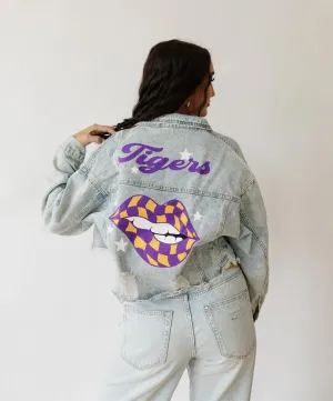 LSU Checkered Lips Denim Jacket