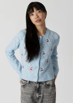 Lyla & Luxe Cherry Cardigan | Soft Blue