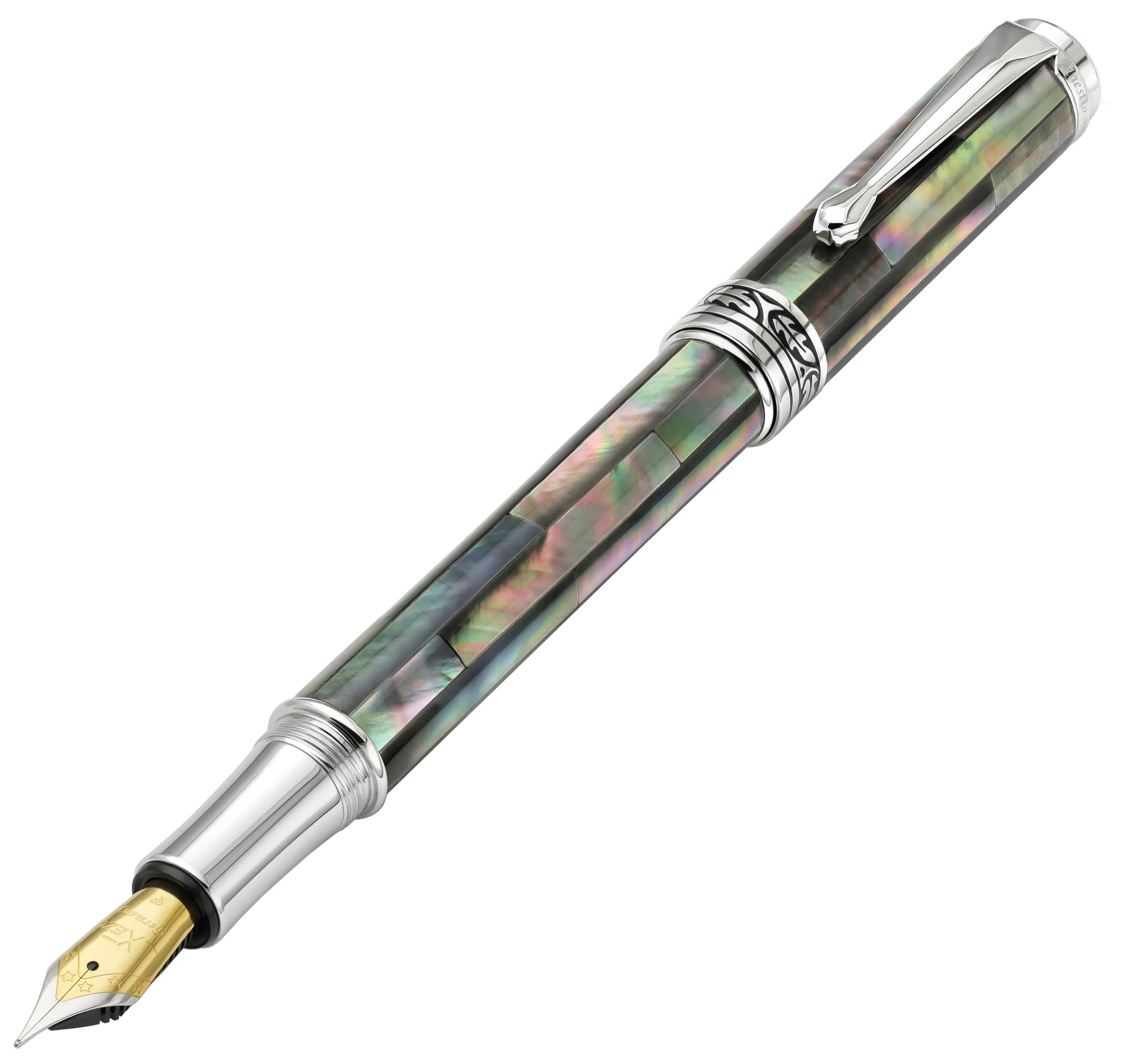 Maestro® Black Mother of Pearl & Platinum Plated Fountain Pen (Fine / Extra Fine Nib)